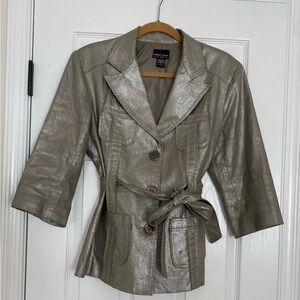 Trench Coat Short Robert Louis New York London Paris Silver Lemay Women's Size L
